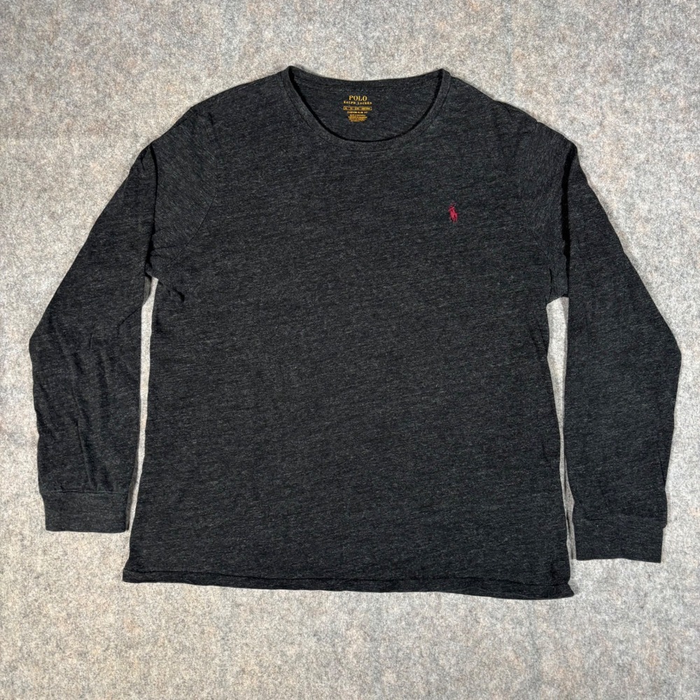 Polo Ralph Lauren T-Shirt Mens XL Grey Custom Slim Fit Long Sleeve Pony Logo